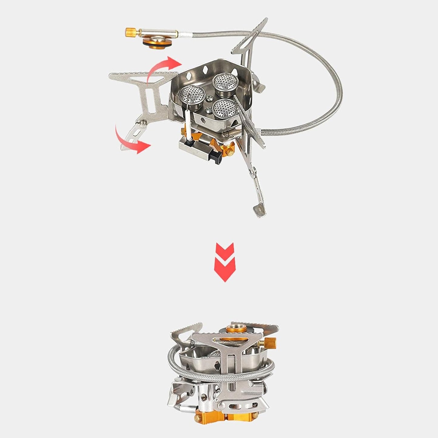 Hornillo de Camping Antiviento: Potente Estufa Portátil para Acampar al Aire Libre con Control de Llama, Arranque Piezoeléctrico y Diseño de Parabrisas Resistente al Viento